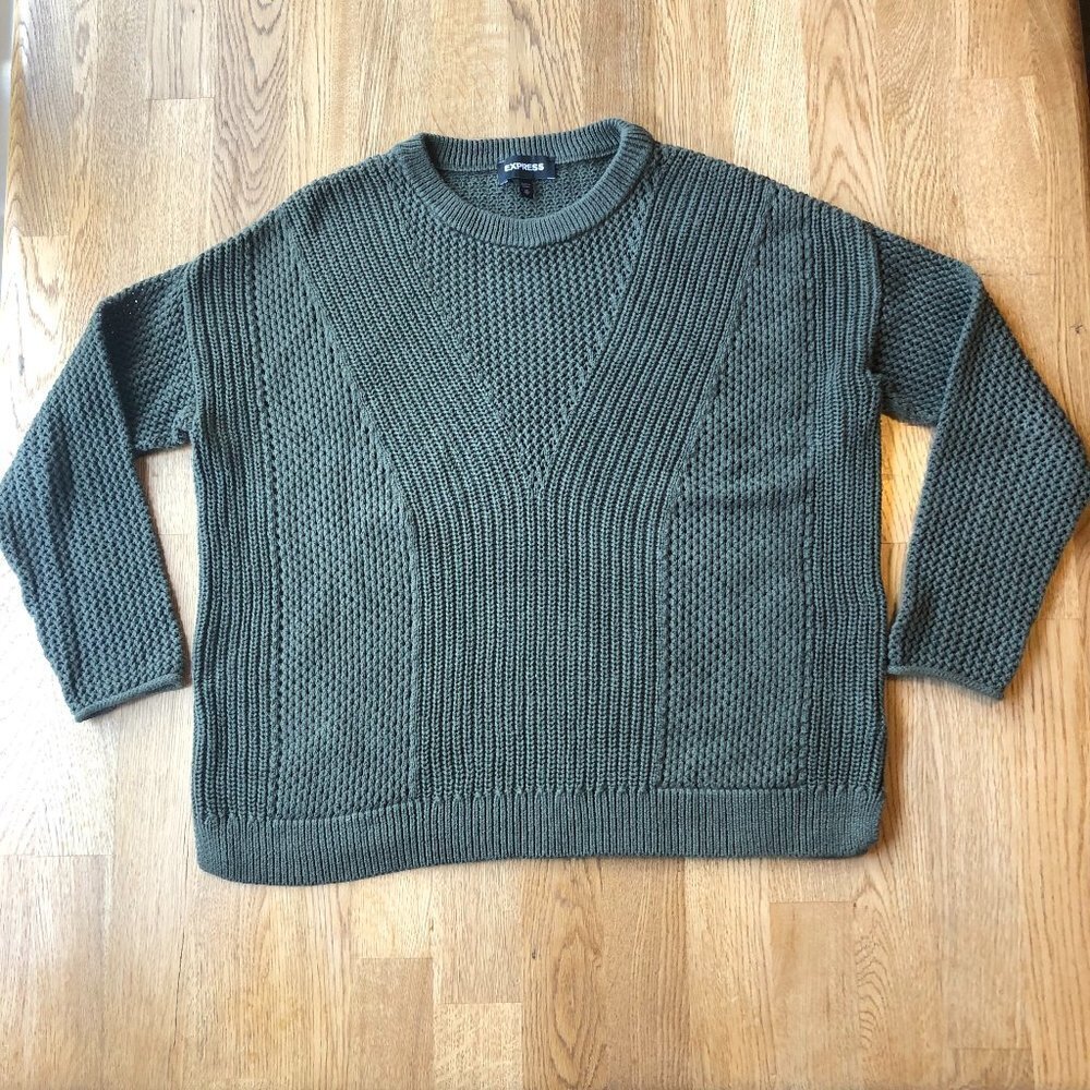 Express Olive Green Knit Sweater Oversized XS